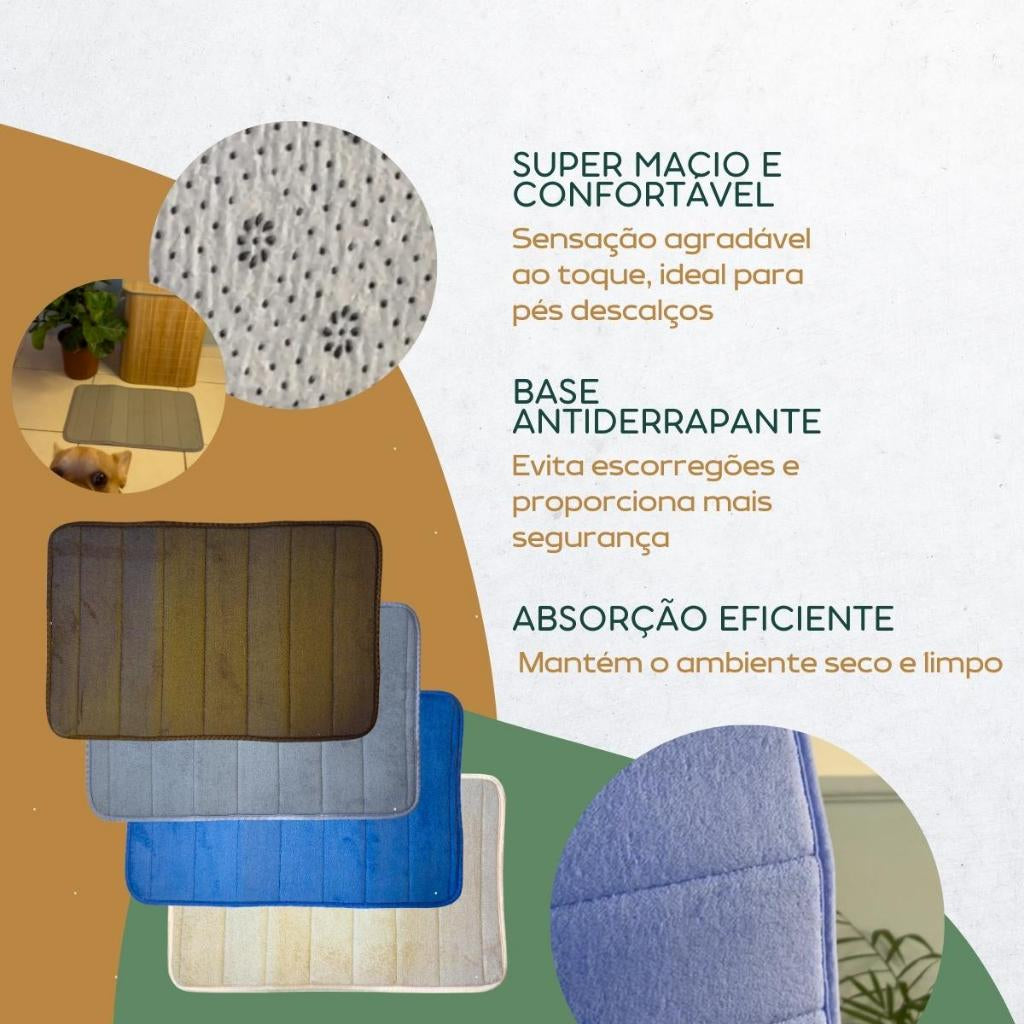 Tapete De Banheiro Macio Antiderrapante Ultra Absorvente 60x40